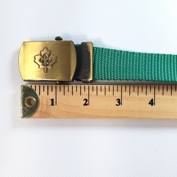 Vintage 90's Boy Scouts of Canada Brass Buckle Green Web Belt - Picture 8 of 8